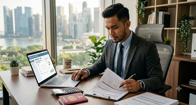 a guy looking at the documents